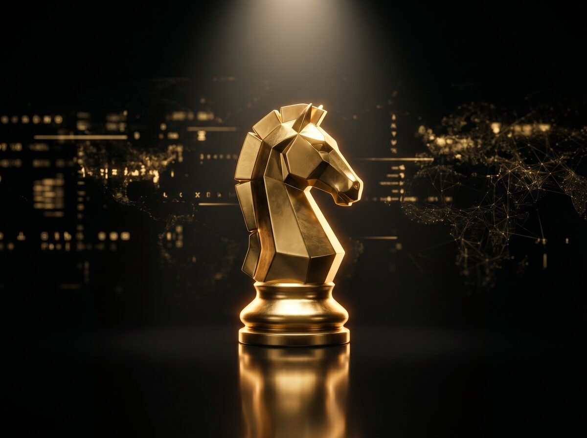 Gold chess knight representing strategic AI advantage